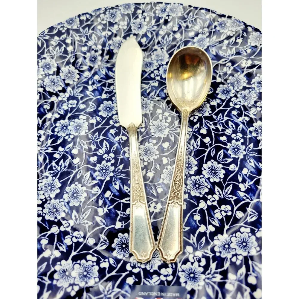1847 Rogers Bros Ancestral Silverplate Butter Knive & Sugar Spoon Discontinued